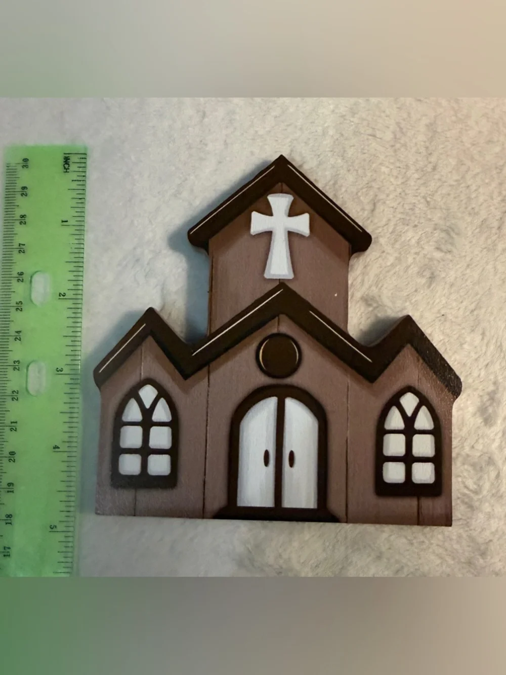 Hand-Painted Wooden Church Wall Hanging in Brown & White